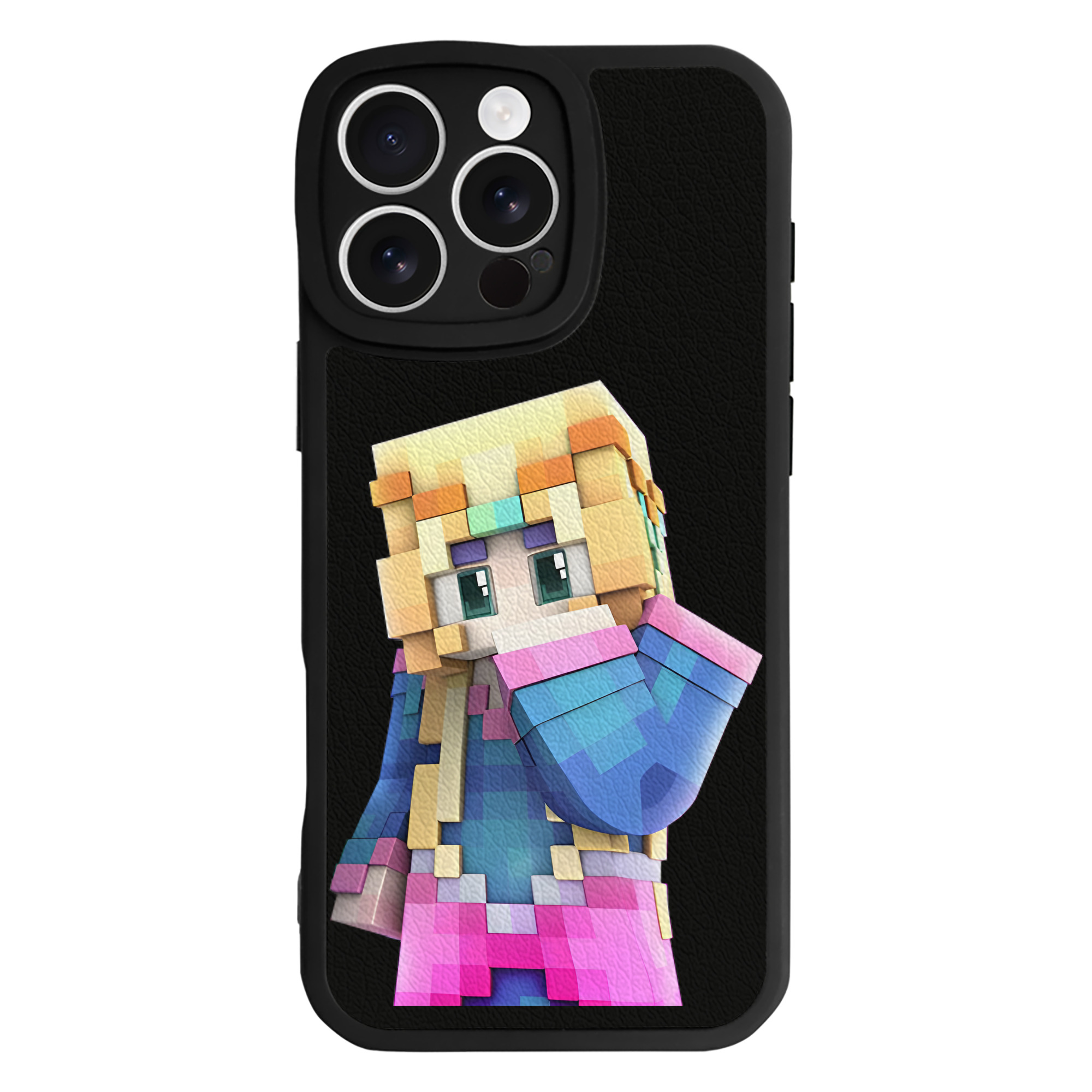 （画像用） マインクラフト ブロックの世界 Minecraft MC Block world 【iPhone 16シリーズ対応】シリコンスマホケース（レザー調） 材質：シリコン
